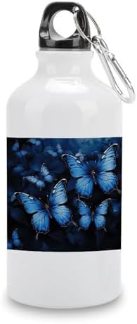 400ml Aluminum Sports Water Bottle Dark Blue Butterflies Printed