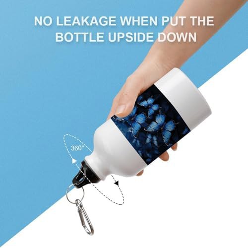 400ml Aluminum Sports Water Bottle Dark Blue Butterflies Printed — photo 3