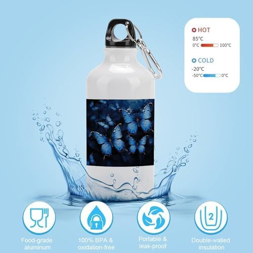 400ml Aluminum Sports Water Bottle Dark Blue Butterflies Printed — photo 4