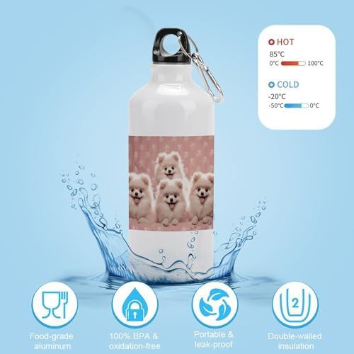 600ml Aluminum Sports Water Bottle Pomeranians Puppies Printed — photo 4
