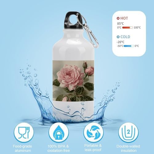 400ml Aluminum Sports Water Bottle Vintage Pink Rose Printed Large — photo 4