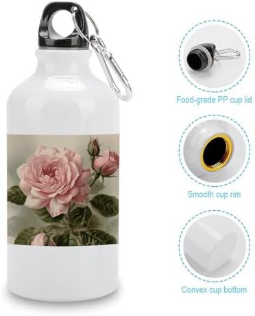 400ml Aluminum Sports Water Bottle Vintage Pink Rose Printed Large — photo 5