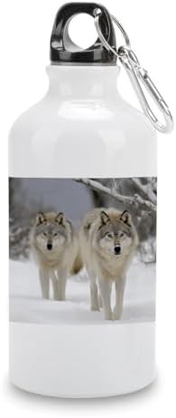 Aluminum sports bottle with wolves in snow print