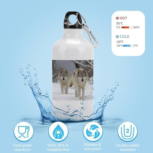 Aluminum sports bottle with wolves in snow print — photo 4