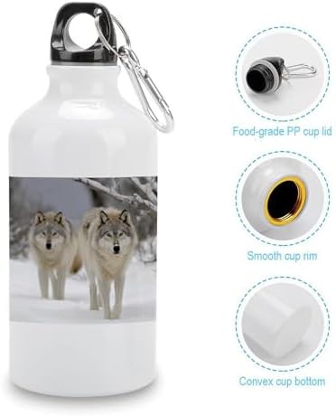 Aluminum sports bottle with wolves in snow print — photo 5