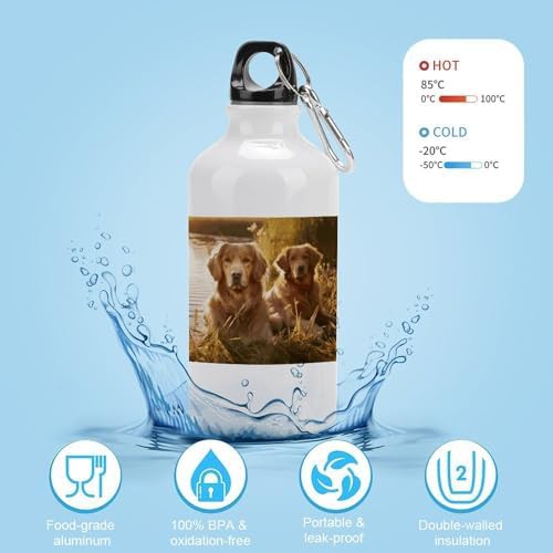 400ml Aluminum Sports Water Bottle Two Golden Retrievers Printed — photo 4