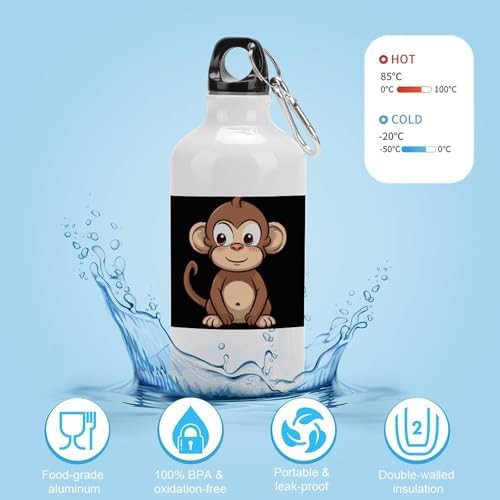 400ml Aluminum Sports Water Bottle Cartoon Brown Monkey Printed — photo 4