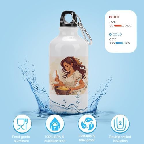 400ml Aluminum Sports Water Bottle Woman Cooking Depiction Printed — photo 4