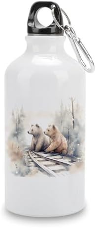 400ml Aluminum Sports Water Bottle Bear on Train Tracks Printed