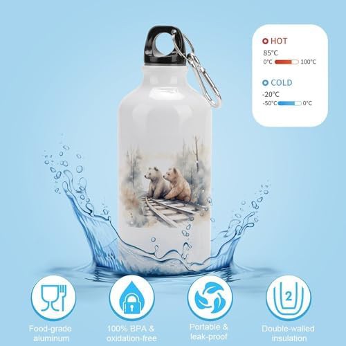 400ml Aluminum Sports Water Bottle Bear on Train Tracks Printed — photo 4