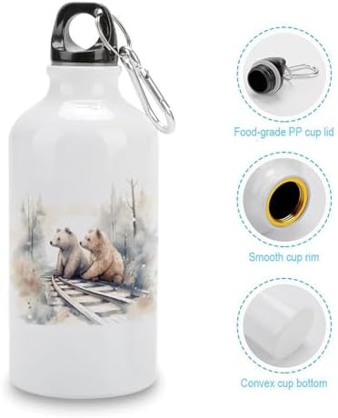 400ml Aluminum Sports Water Bottle Bear on Train Tracks Printed — photo 5