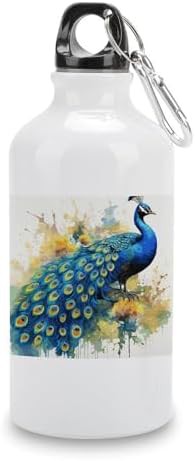400ml Aluminum Sports Water Bottle Peacock Watercolor Painting