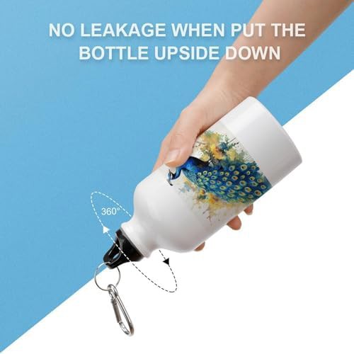 400ml Aluminum Sports Water Bottle Peacock Watercolor Painting — photo 3