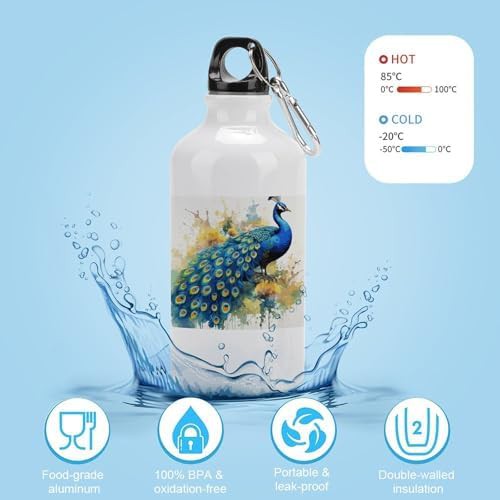400ml Aluminum Sports Water Bottle Peacock Watercolor Painting — photo 4