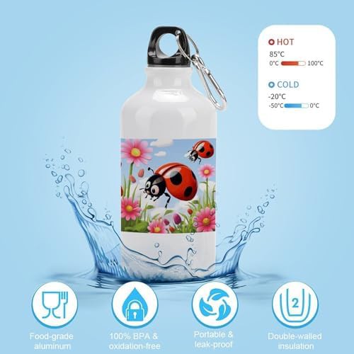 400ml Aluminum Sports Water Bottle Cartoon Ladybug Flower Printed — photo 4