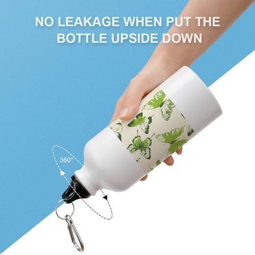 600ml Aluminum Sports Water Bottle Lime Green Butterfly Printed — photo 3