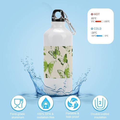 600ml Aluminum Sports Water Bottle Lime Green Butterfly Printed — photo 4