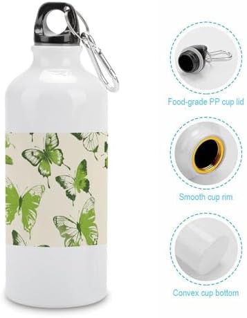 600ml Aluminum Sports Water Bottle Lime Green Butterfly Printed — photo 5