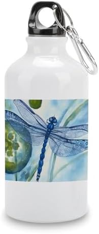 400ml Aluminum Sports Water Bottle Hand Painted Blue Dragonfly