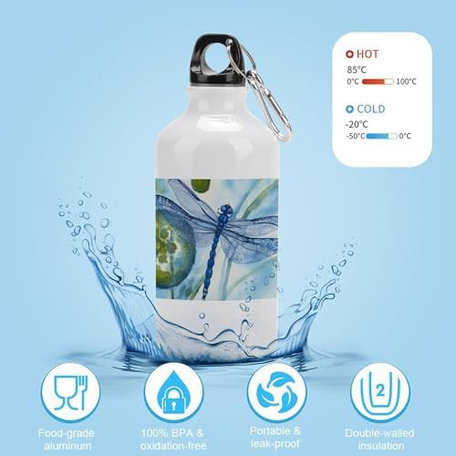 400ml Aluminum Sports Water Bottle Hand Painted Blue Dragonfly — photo 4