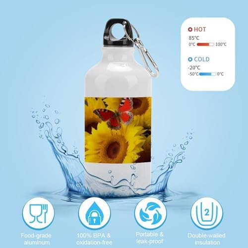 400ml Aluminum Sports Water Bottle Yellow Sunflowers with Red — photo 4