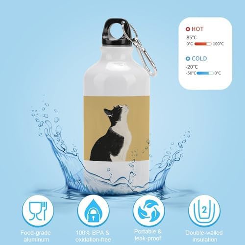 400ml Aluminum Sports Water Bottle Black And White Cat Printed — photo 4