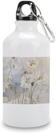 400ml Aluminum Sports Water Bottle Delicate White Flowers Printed