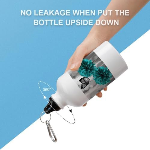 400ml Aluminum Sports Water Bottle Gray Teal Flower Butterfly — photo 3