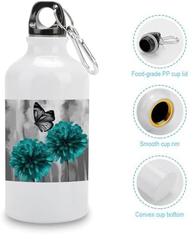 400ml Aluminum Sports Water Bottle Gray Teal Flower Butterfly — photo 5