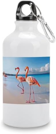 400ml Aluminum Sports Water Bottle Pink Flamingo on Beach Printed