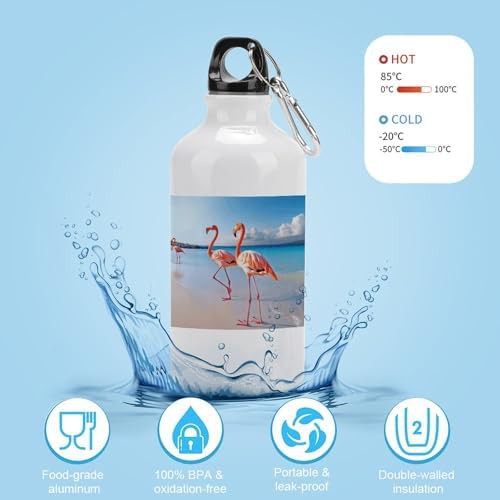 400ml Aluminum Sports Water Bottle Pink Flamingo on Beach Printed — photo 4