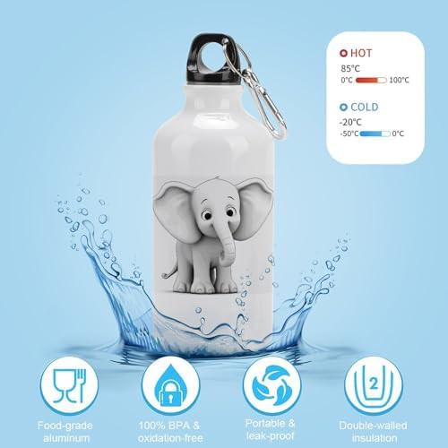 400ml Aluminum Sports Water Bottle White Elephant Printed Large — photo 4