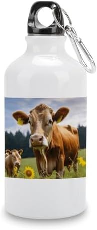 400ml Aluminum Sports Water Bottle Animal Brown Cow Printed Large
