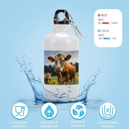 400ml Aluminum Sports Water Bottle Animal Brown Cow Printed Large — photo 4