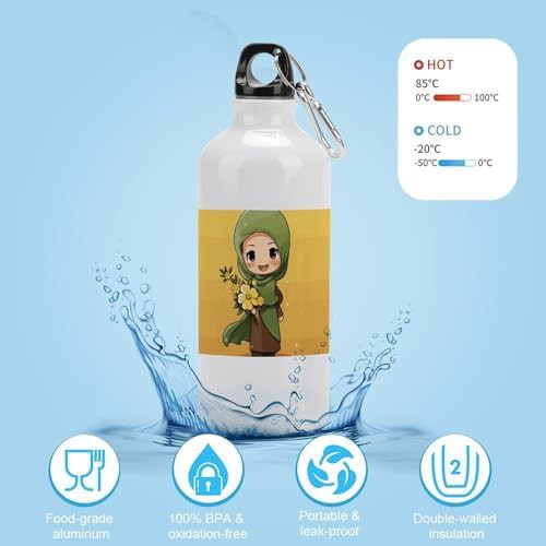 600ml Aluminum Sports Water Bottle Cartoon Muslim Girl Printed — photo 4