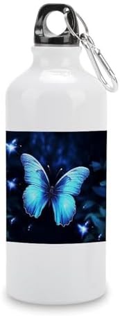 600ml Aluminum Sports Water Bottle Blue Butterfly Printed Large