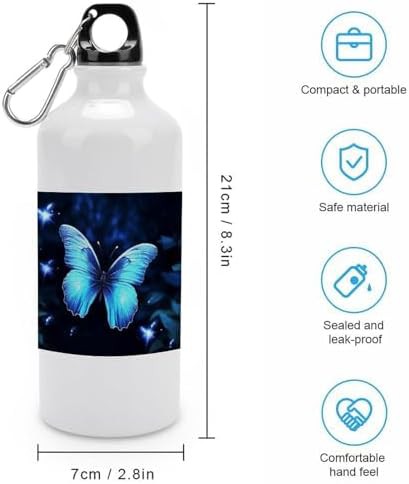600ml Aluminum Sports Water Bottle Blue Butterfly Printed Large — photo 2