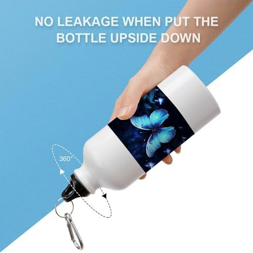 600ml Aluminum Sports Water Bottle Blue Butterfly Printed Large — photo 3