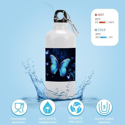 600ml Aluminum Sports Water Bottle Blue Butterfly Printed Large — photo 4