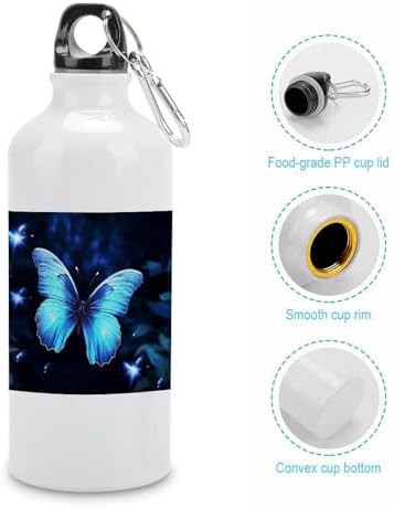 600ml Aluminum Sports Water Bottle Blue Butterfly Printed Large — photo 5