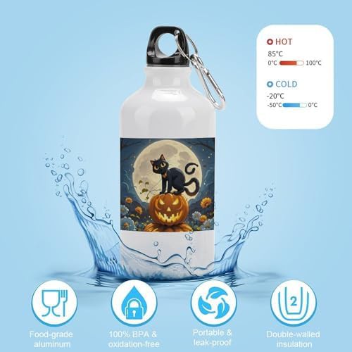 400ml Aluminum Sports Water Bottle Black Cat on Full Moon Night — photo 4