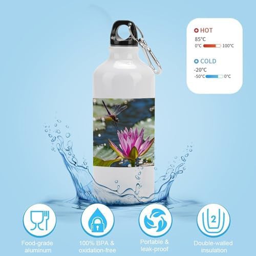 600ml Aluminum Sports Water Bottle Purple Dragonfly Printed Large — photo 4