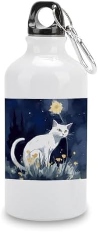 400ml Aluminum Sports Water Bottle White Cat Printed Large Capacity