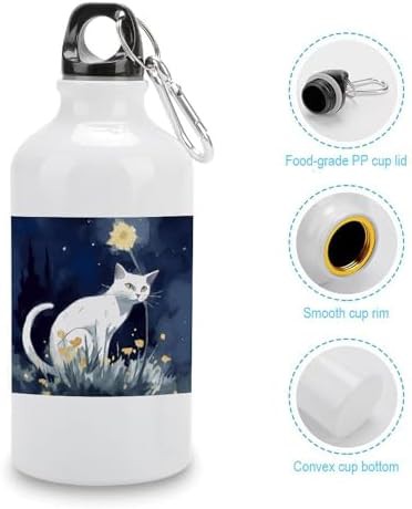 400ml Aluminum Sports Water Bottle White Cat Printed Large Capacity — photo 3