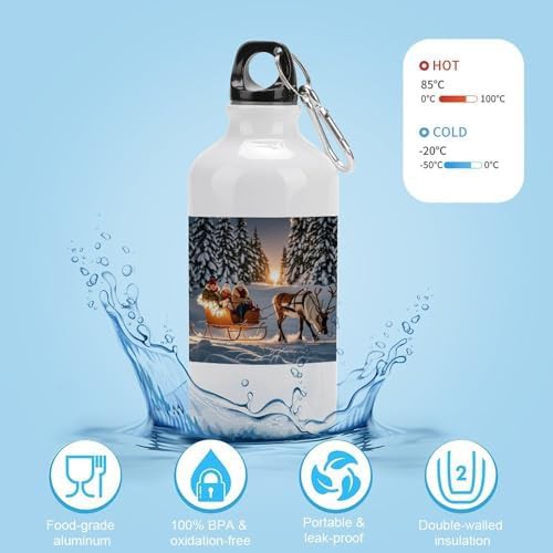 400ml Aluminum Sports Water Bottle Reindeer Pull Sleds Printed — photo 4