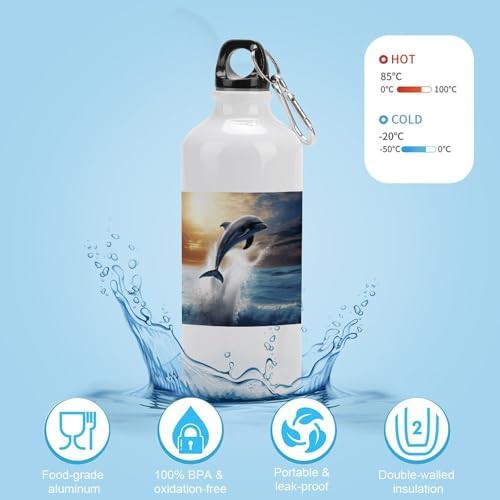 600ml Aluminum Sports Water Bottle Beautiful Dolphin Printed Large — photo 4