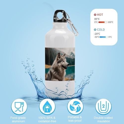 600ml Aluminum Sports Water Bottle Fun Animal Wolf Printed Large — photo 4