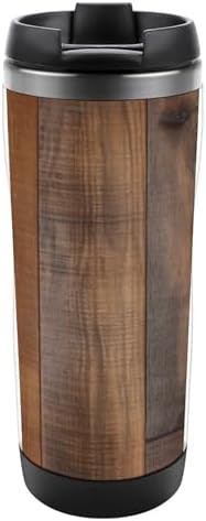 Brown wooden insulated stainless steel travel mug