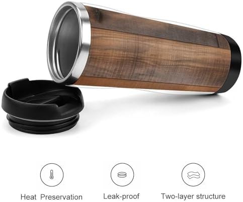 Brown wooden insulated stainless steel travel mug — photo 3