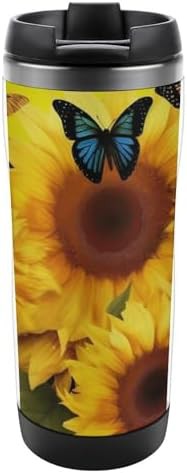 Sunflower floral butterfly insulated travel mug